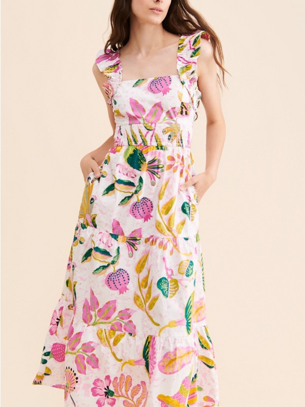 Banjanan Harriet Dress in Spring Size XS Midi Smocked Style